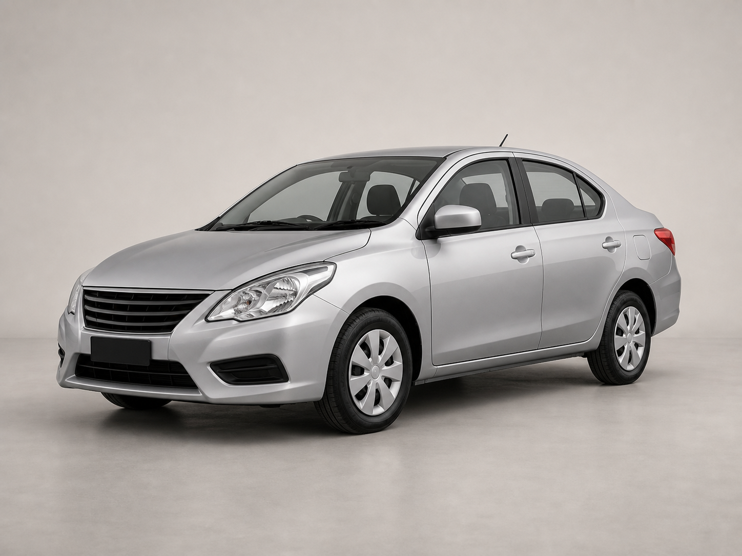 Illustrative silver Nissan Sunny-style economy sedan